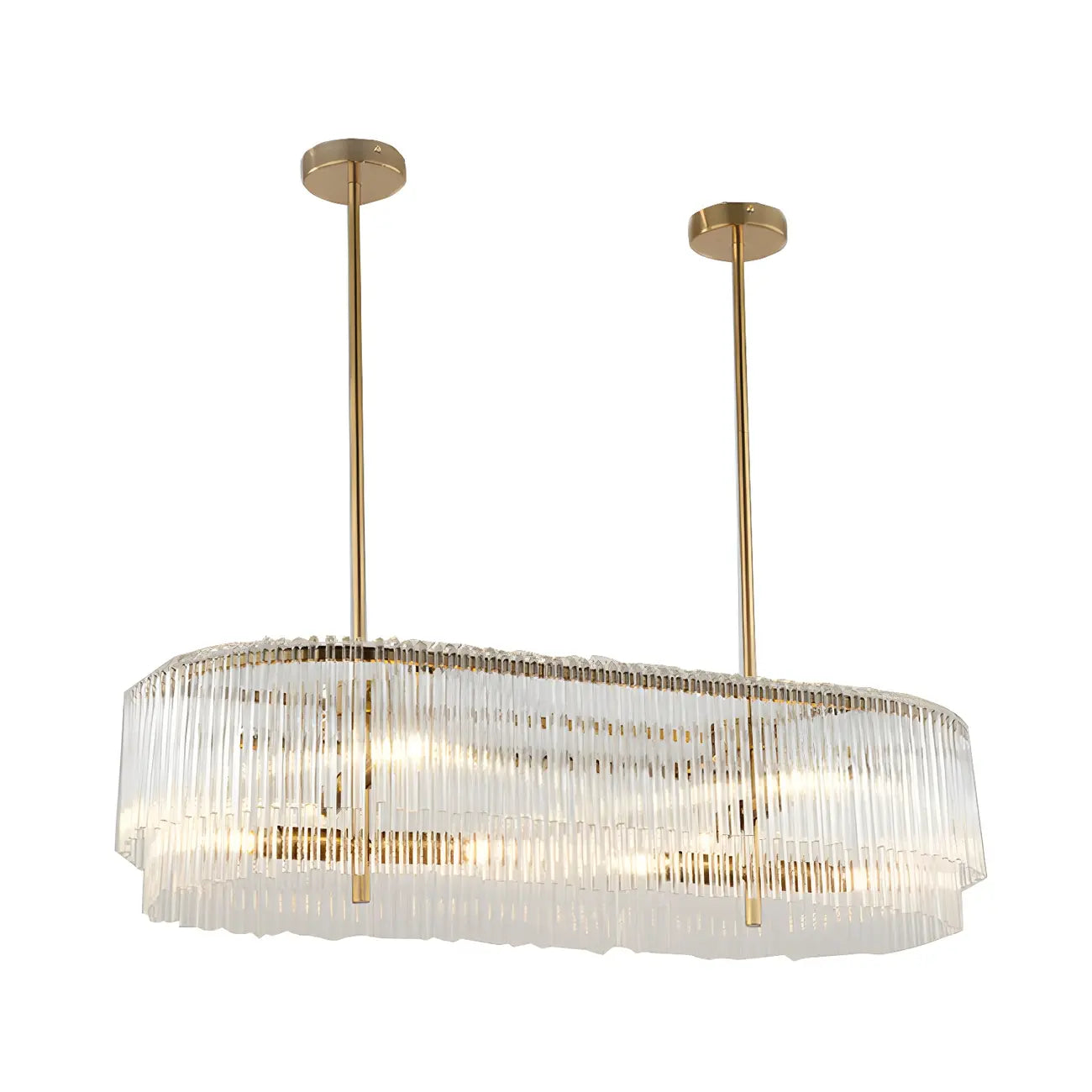 Suspension ovale moderne en laiton et cristal pour îlot de cuisine