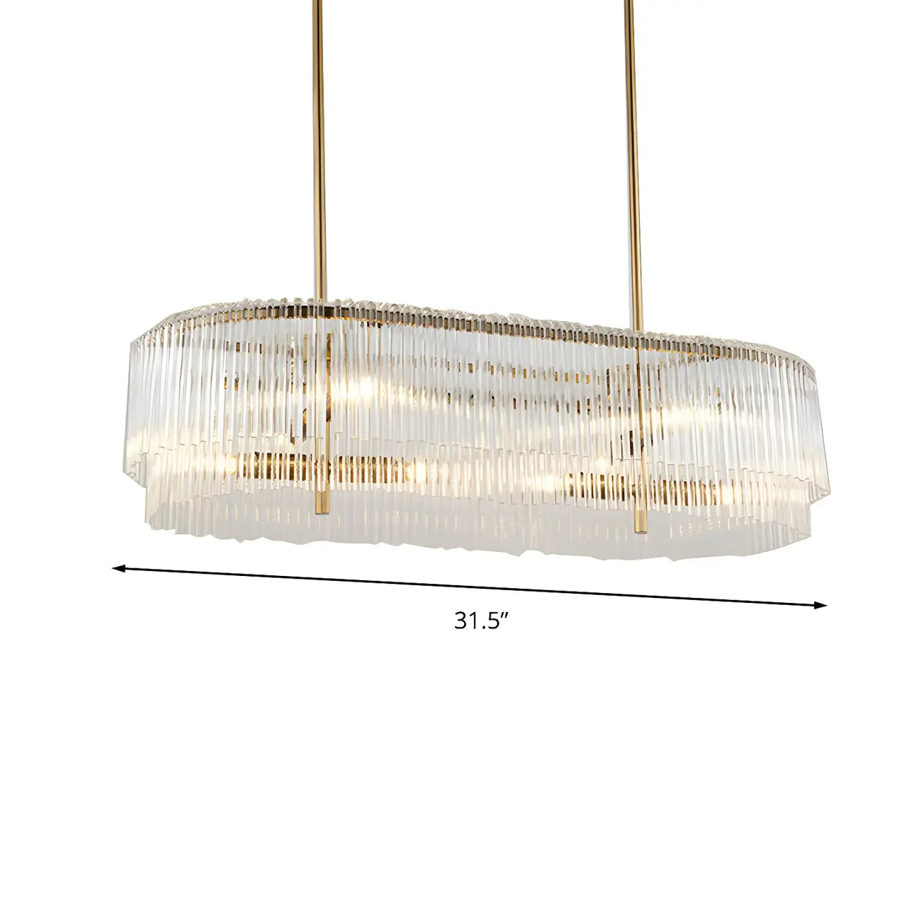 Suspension ovale moderne en laiton et cristal pour îlot de cuisine