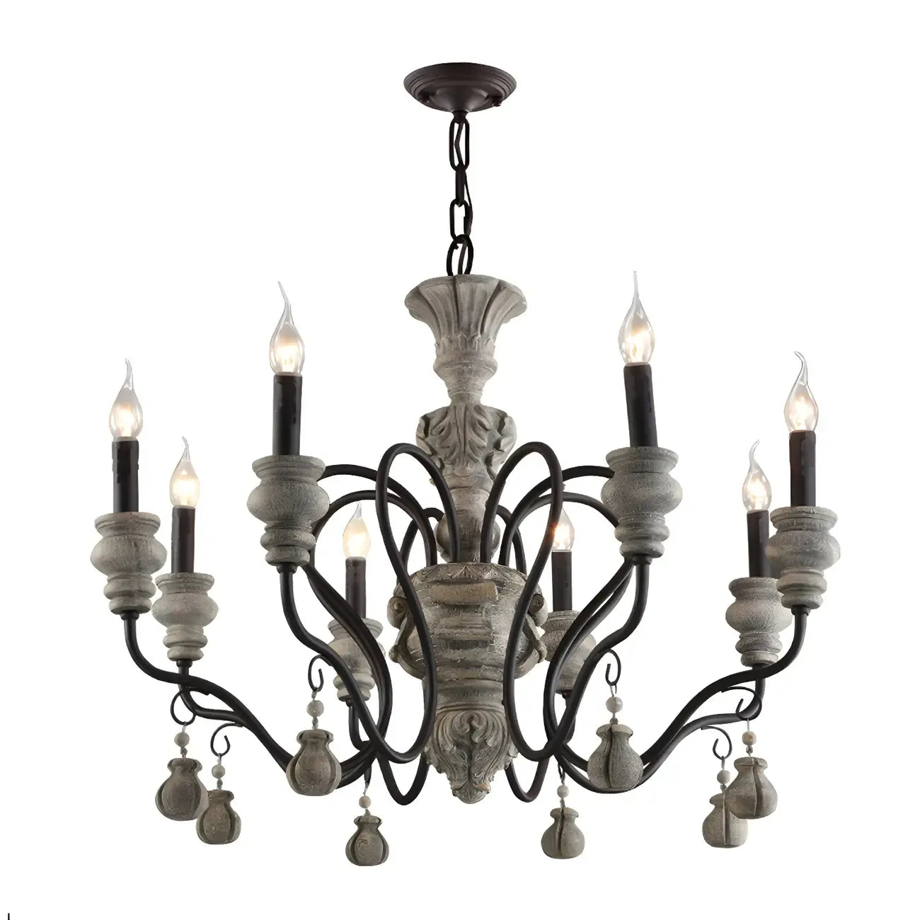 Lustre classique en métal noir et cristal, style vintage