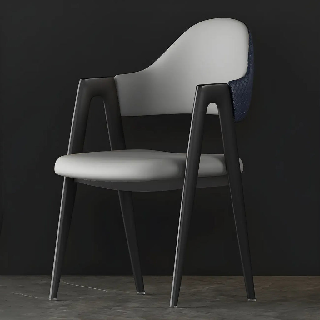 Chaise de salle à manger moderne en cuir avec dossier incurvé et accoudoirs ouverts