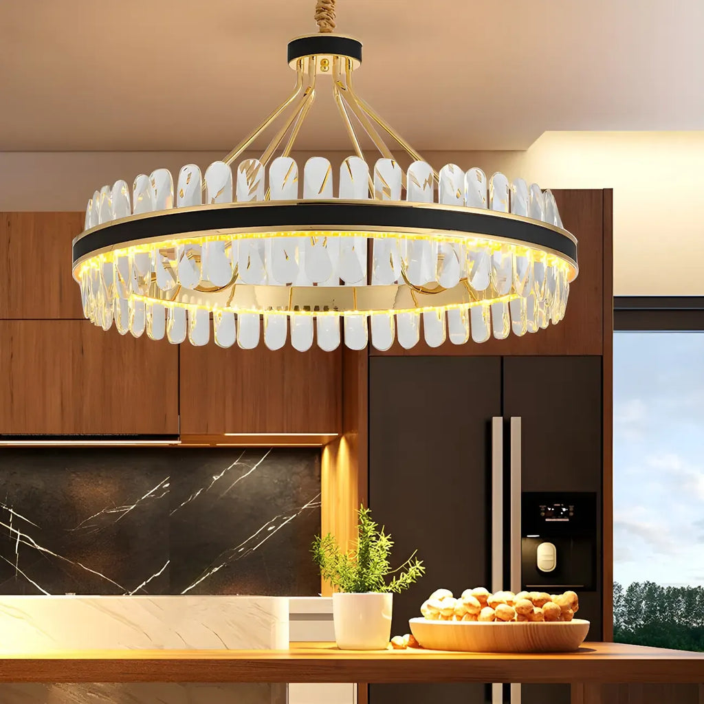 Suspension de luxe moderne à plusieurs niveaux en cristal pour îlot de cuisine