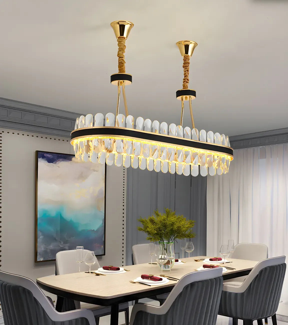 Suspension de luxe moderne à plusieurs niveaux en cristal pour îlot de cuisine