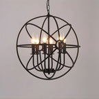 Lustre industriel en métal noir avec globe et cage, type candélabre