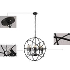 Lustre industriel en métal noir avec globe et cage, type candélabre