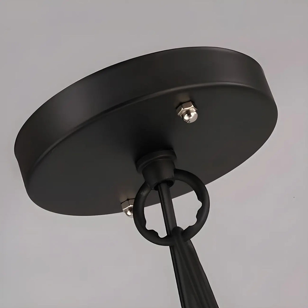 Lustre industriel en métal noir avec globe et cage, type candélabre
