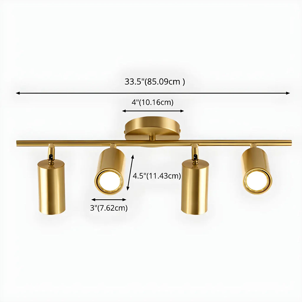 Faretto su binario a 4 luci color oro chiaro con teste regolabili