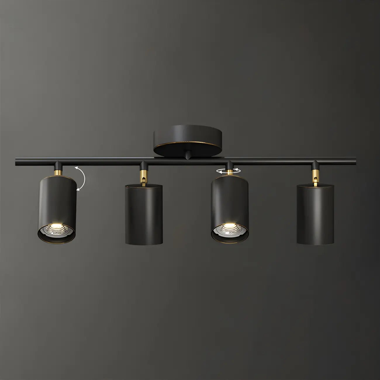 Faretto su binario a 4 luci color oro chiaro con teste regolabili