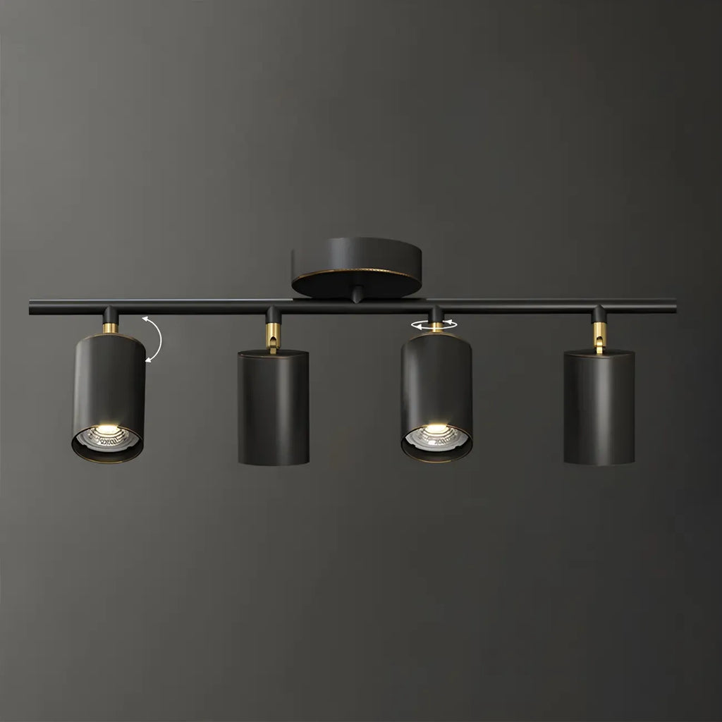 Faretto su binario a 4 luci color oro chiaro con teste regolabili