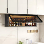 Vitrine de cuisine suspendue en métal gris et verre