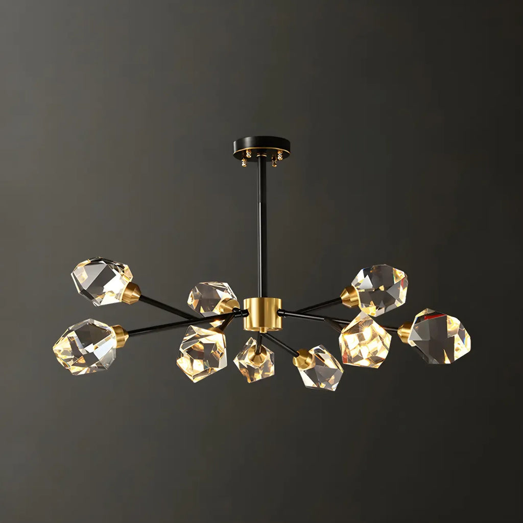 Lustres Sputnik modernes en cristal et laiton noir et or