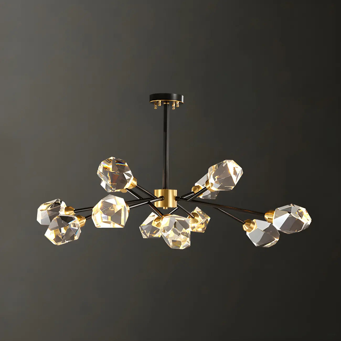 Lustres Sputnik modernes en cristal et laiton noir et or
