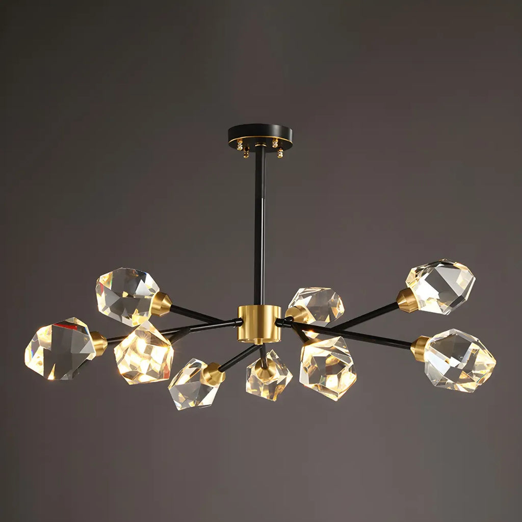 Lustres Sputnik modernes en cristal et laiton noir et or