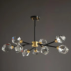 Lustres Sputnik modernes en cristal et laiton noir et or