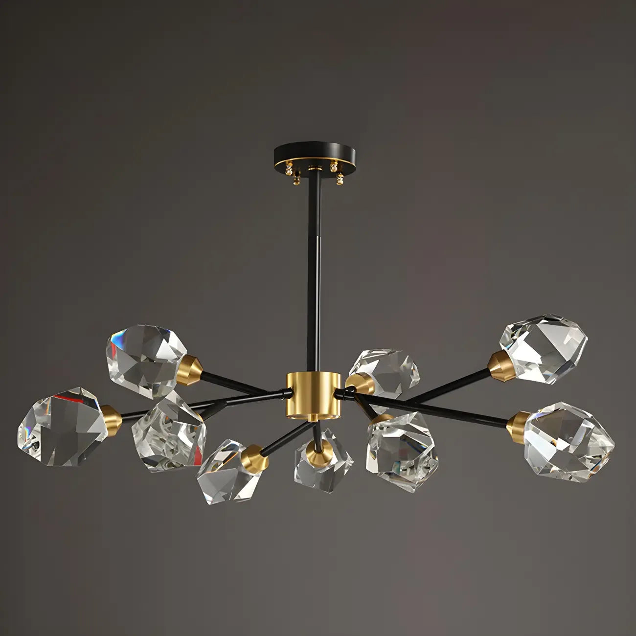 Lustres Sputnik modernes en cristal et laiton noir et or