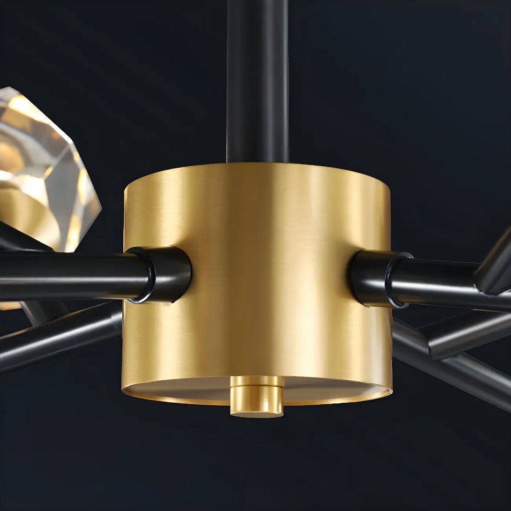 Lustres Sputnik modernes en cristal et laiton noir et or
