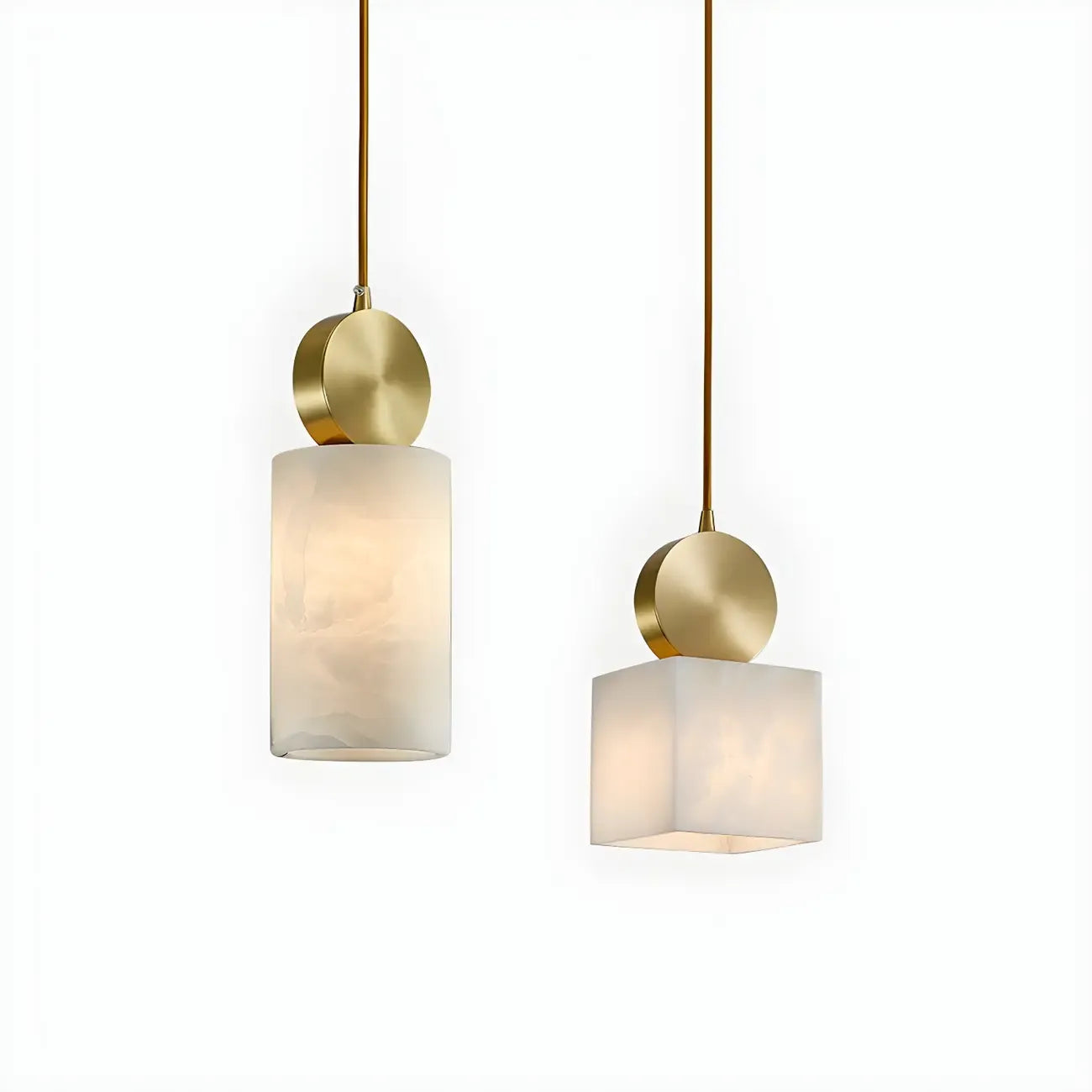 Suspension cylindrique contemporaine en pierre et laiton