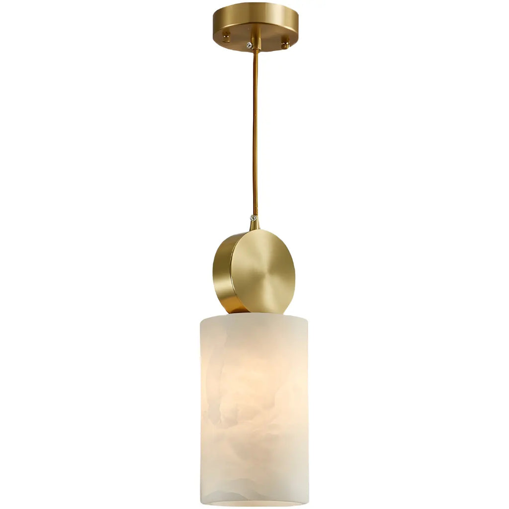 Suspension cylindrique contemporaine en pierre et laiton