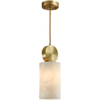 Suspension cylindrique contemporaine en pierre et laiton