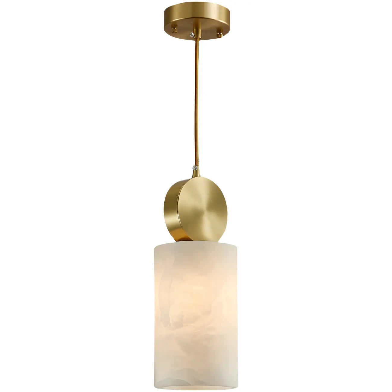 Suspension cylindrique contemporaine en pierre et laiton