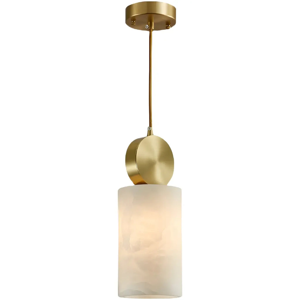 Suspension cylindrique contemporaine en pierre et laiton