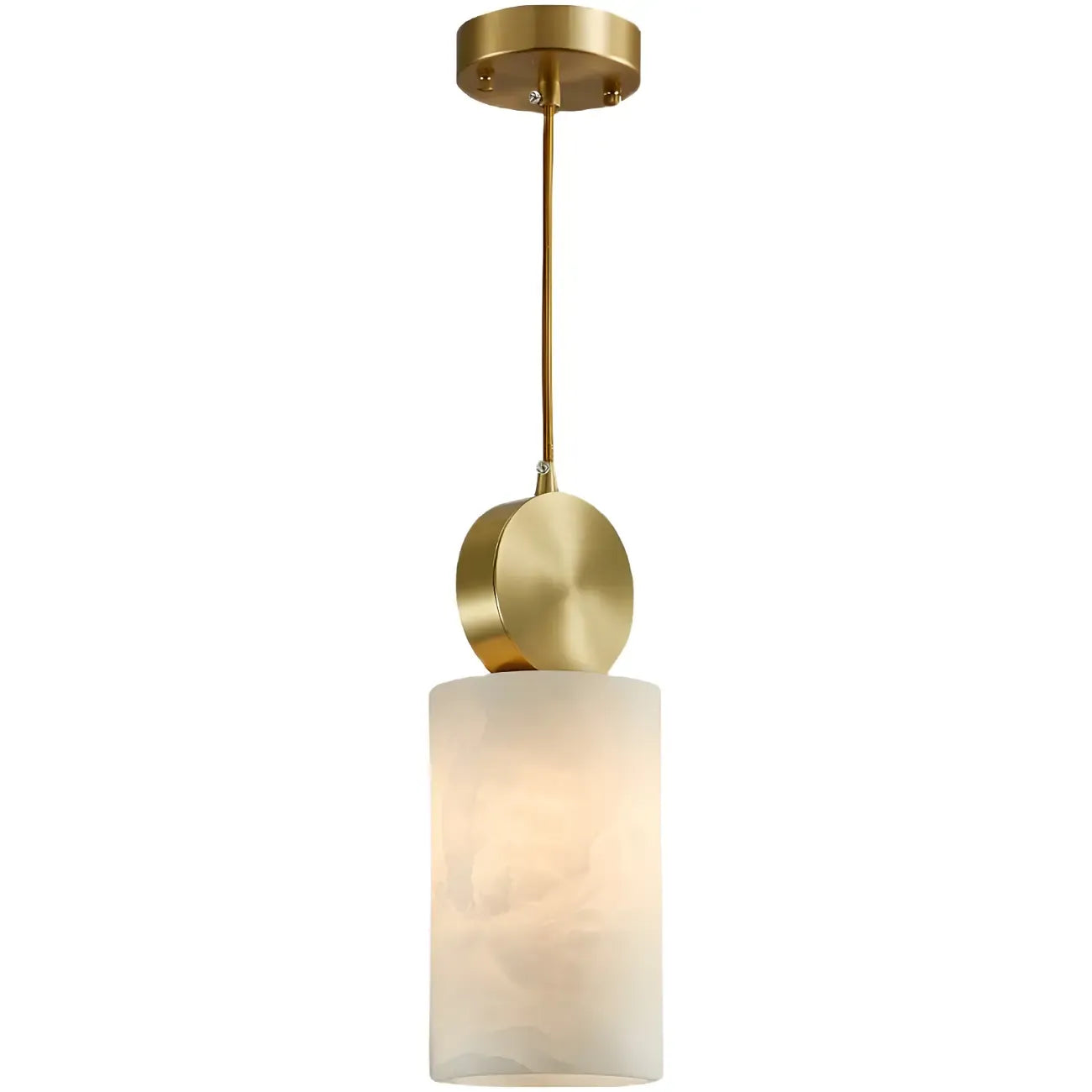 Suspension cylindrique contemporaine en pierre et laiton