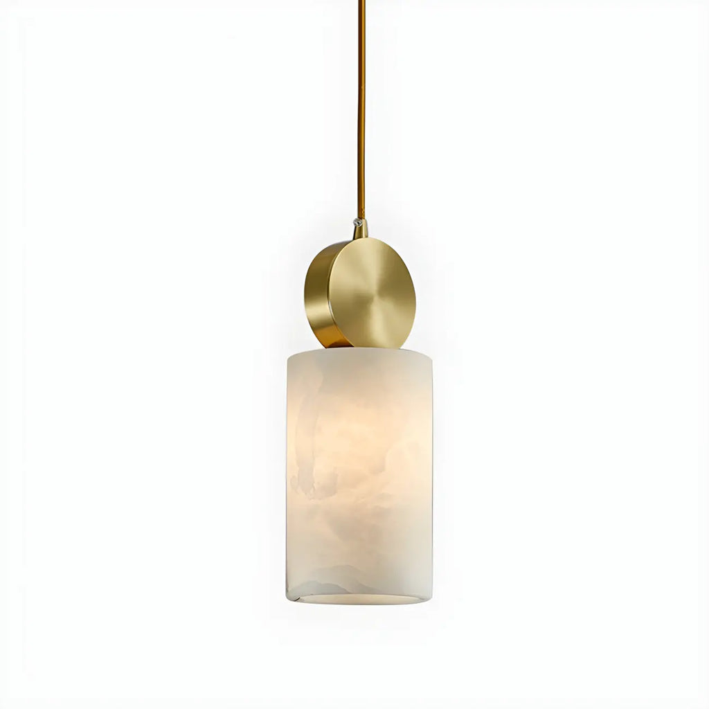 Suspension cylindrique contemporaine en pierre et laiton