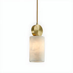 Suspension cylindrique contemporaine en pierre et laiton