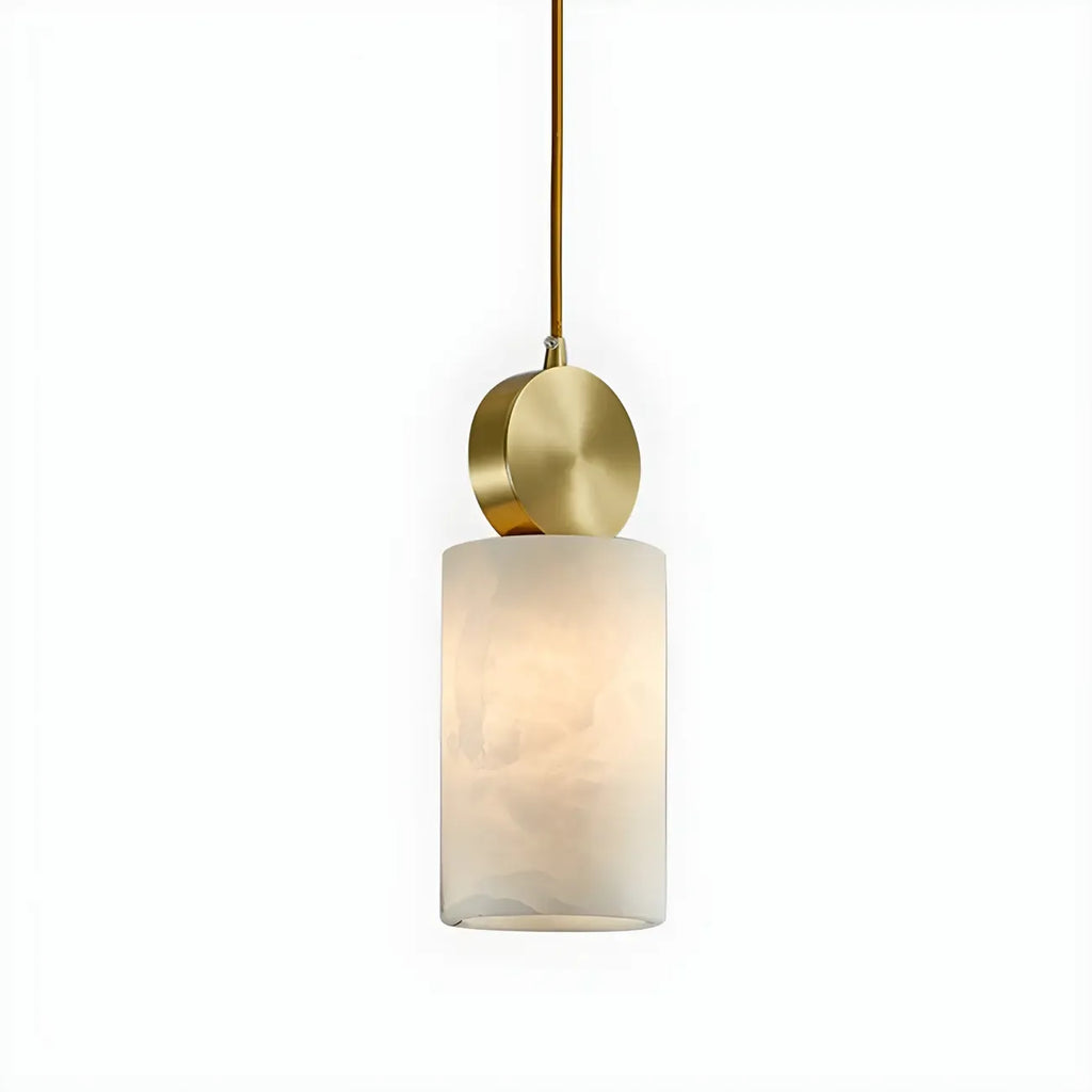Suspension cylindrique contemporaine en pierre et laiton