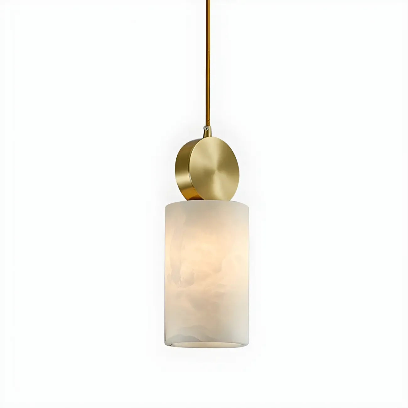 Suspension cylindrique contemporaine en pierre et laiton