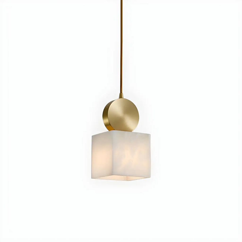 Suspension cylindrique contemporaine en pierre et laiton
