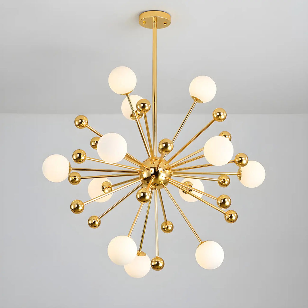 Lustre Sputnik sphérique doré moderne avec abat-jour en verre blanc