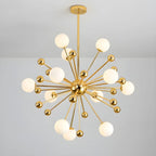 Lustre Sputnik sphérique doré moderne avec abat-jour en verre blanc