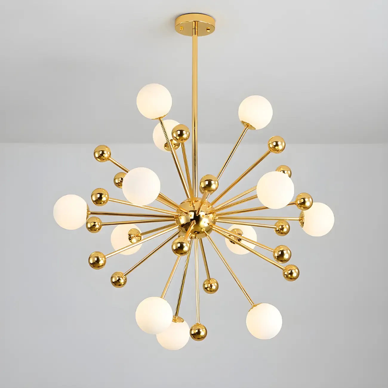 Lustre Sputnik sphérique doré moderne avec abat-jour en verre blanc
