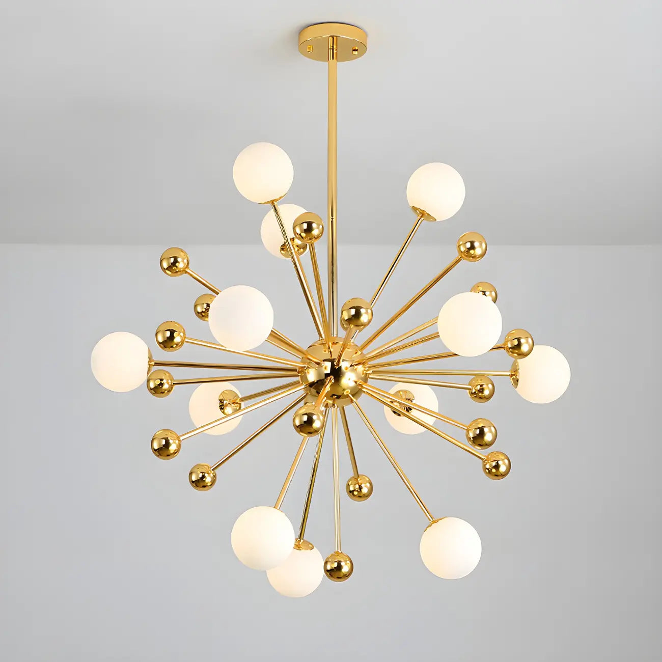 Lustre Sputnik sphérique doré moderne avec abat-jour en verre blanc