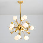 Lustre Sputnik sphérique doré moderne avec abat-jour en verre blanc