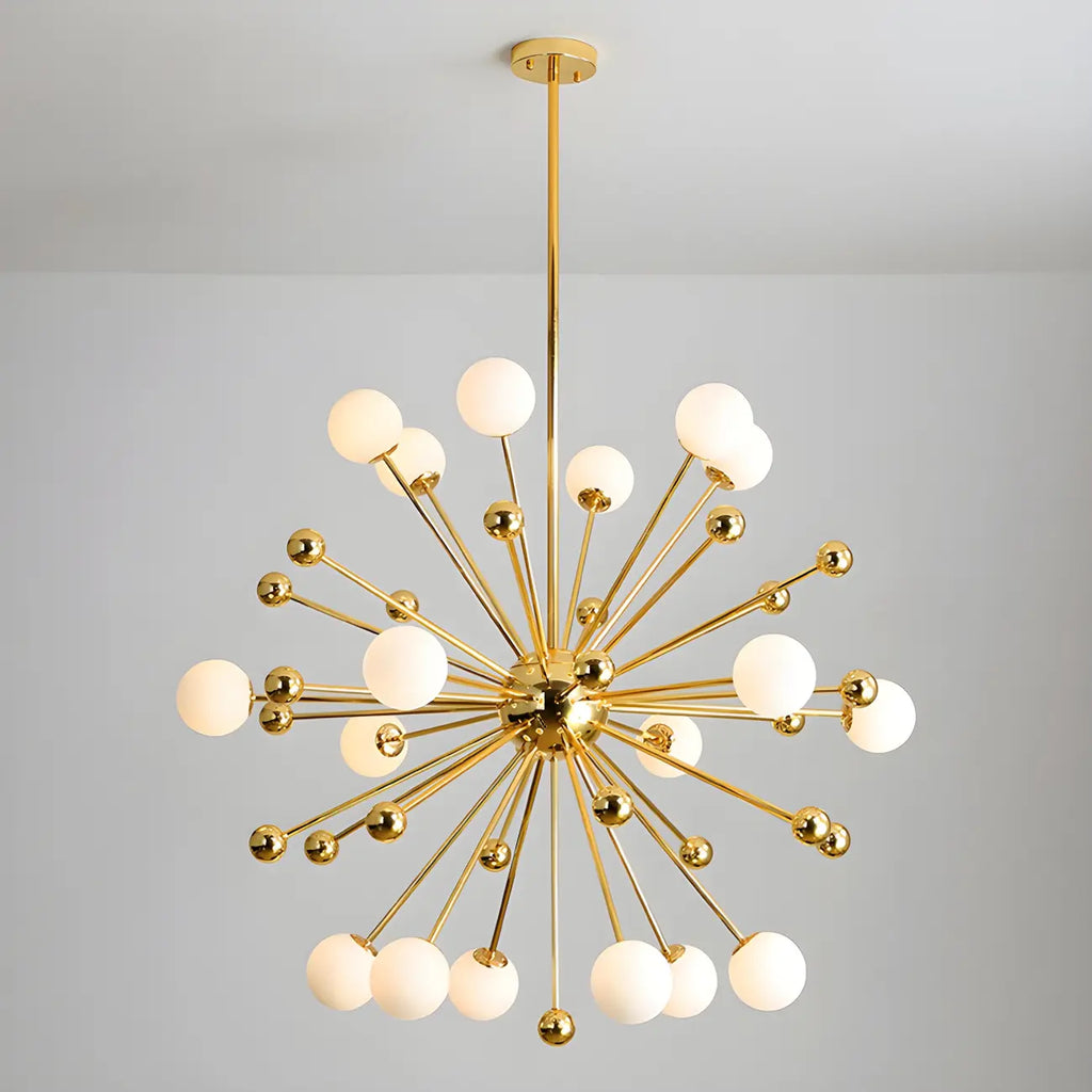 Lustre Sputnik sphérique doré moderne avec abat-jour en verre blanc