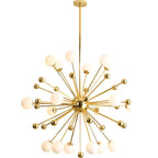 Lustre Sputnik sphérique doré moderne avec abat-jour en verre blanc