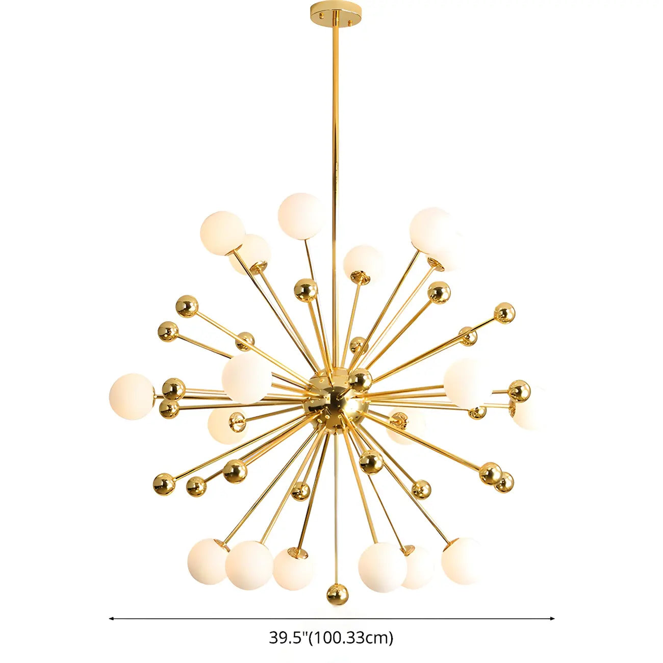 Lustre Sputnik sphérique doré moderne avec abat-jour en verre blanc
