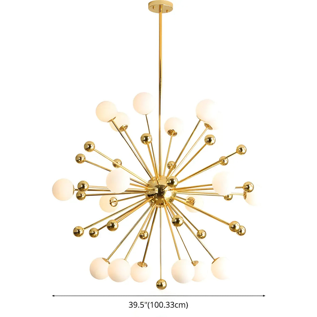 Lustre Sputnik sphérique doré moderne avec abat-jour en verre blanc