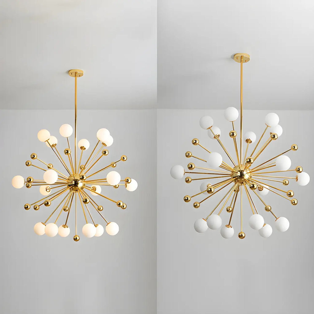 Lustre Sputnik sphérique doré moderne avec abat-jour en verre blanc