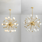 Lustre Sputnik sphérique doré moderne avec abat-jour en verre blanc