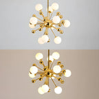 Lustre Sputnik sphérique doré moderne avec abat-jour en verre blanc