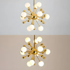 Lustre Sputnik sphérique doré moderne avec abat-jour en verre blanc