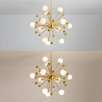 Lustre Sputnik sphérique doré moderne avec abat-jour en verre blanc