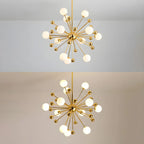 Lustre Sputnik sphérique doré moderne avec abat-jour en verre blanc