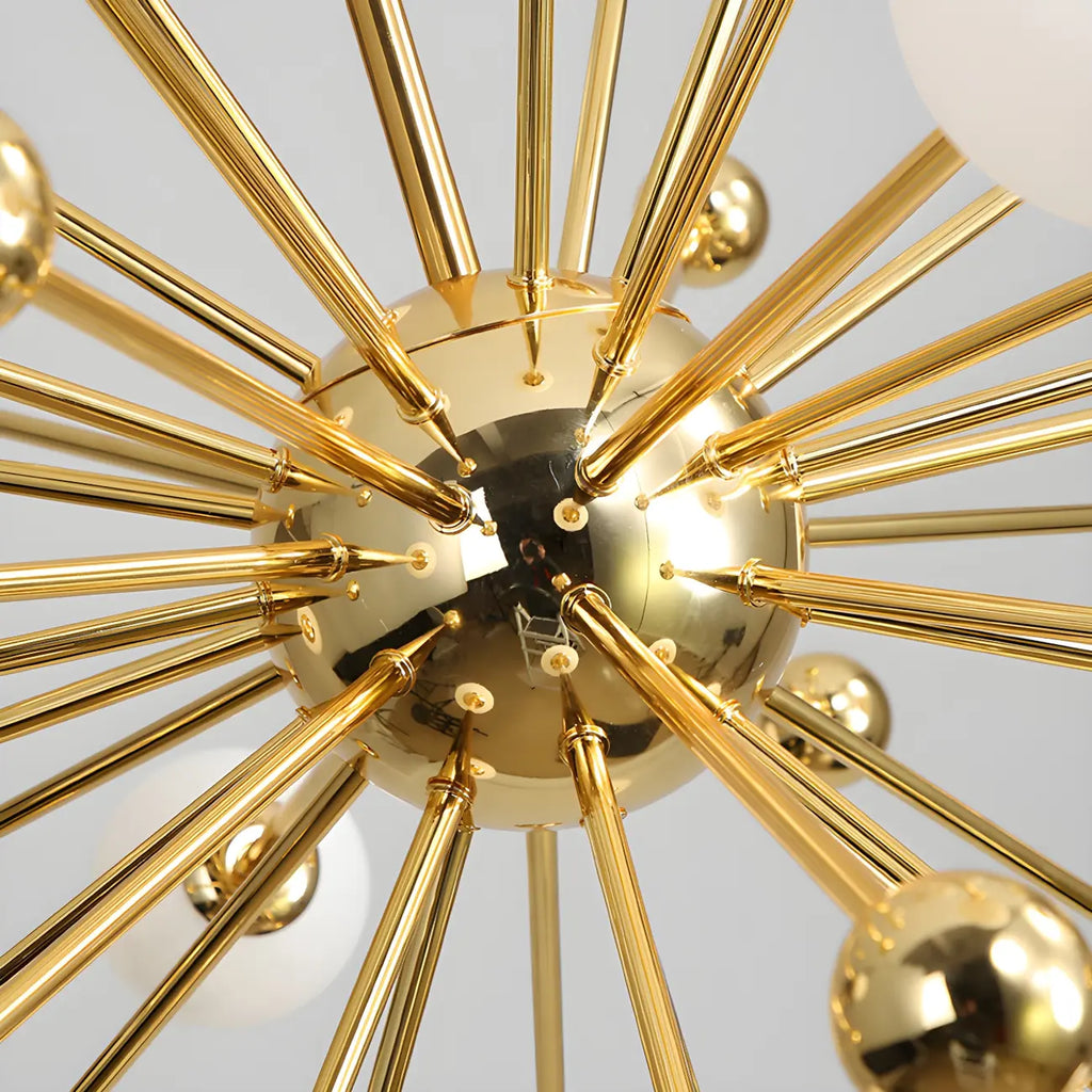 Lustre Sputnik sphérique doré moderne avec abat-jour en verre blanc