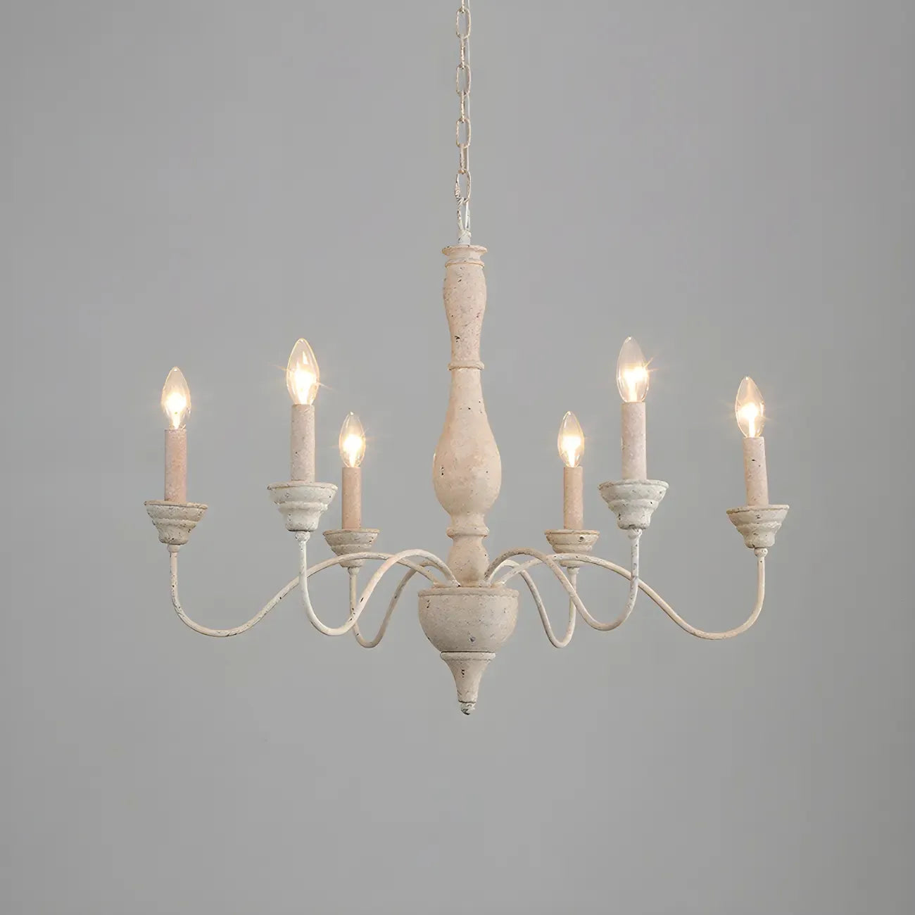 Lampadario classico in legno a 6 luci con candelabro e catena di montaggio