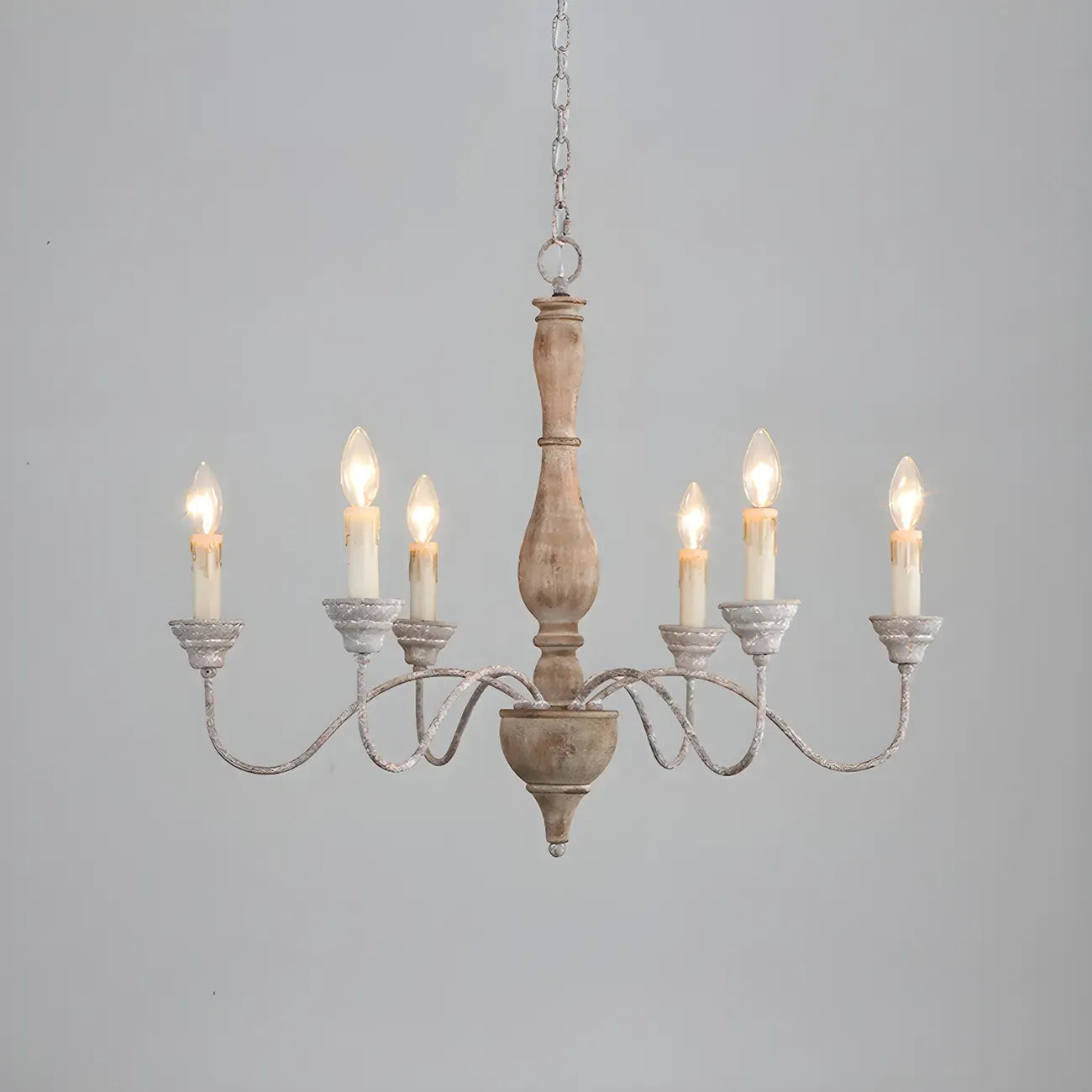 Lampadario classico in legno a 6 luci con candelabro e catena di montaggio