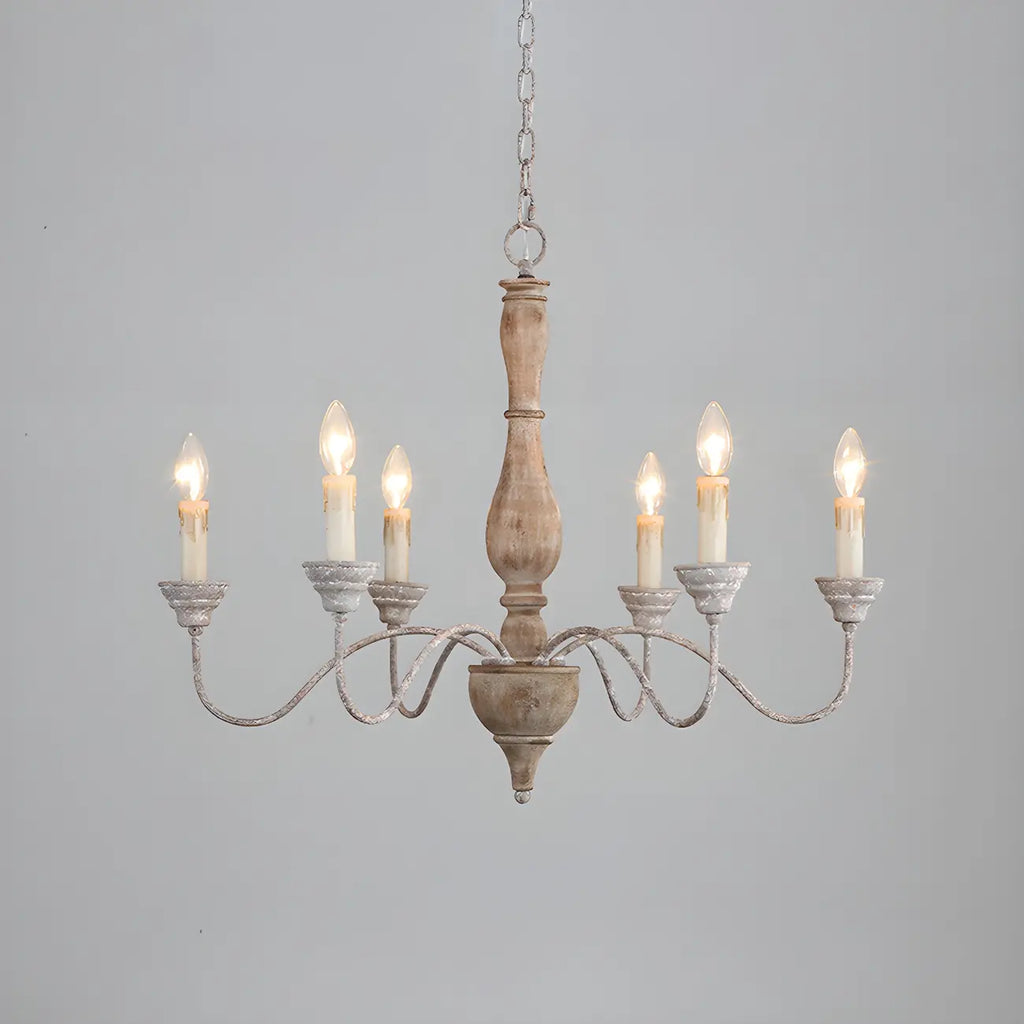 Lampadario classico in legno a 6 luci con candelabro e catena di montaggio
