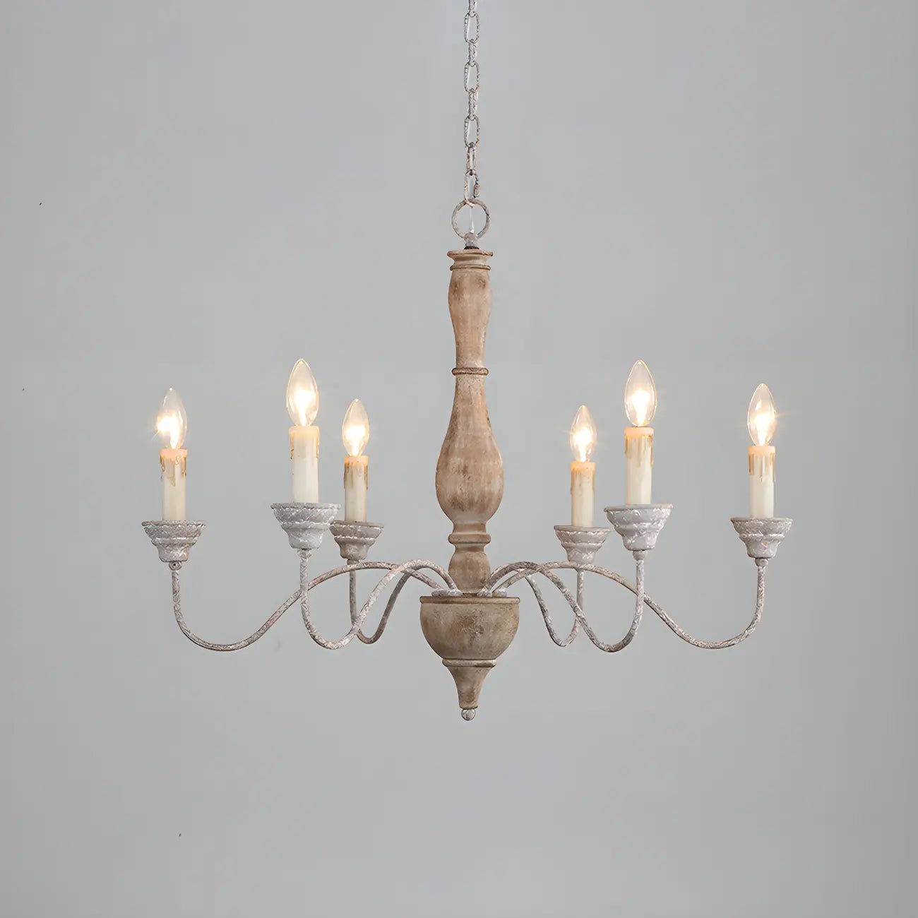 Lampadario classico in legno a 6 luci con candelabro e catena di montaggio